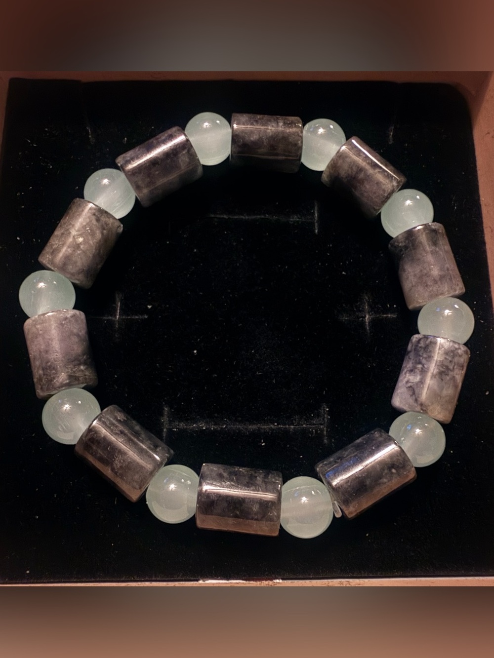 Natural Wuji "Black Chicken" Jadeite Barrel Bead Bracelet – Unisex, Icy Gray